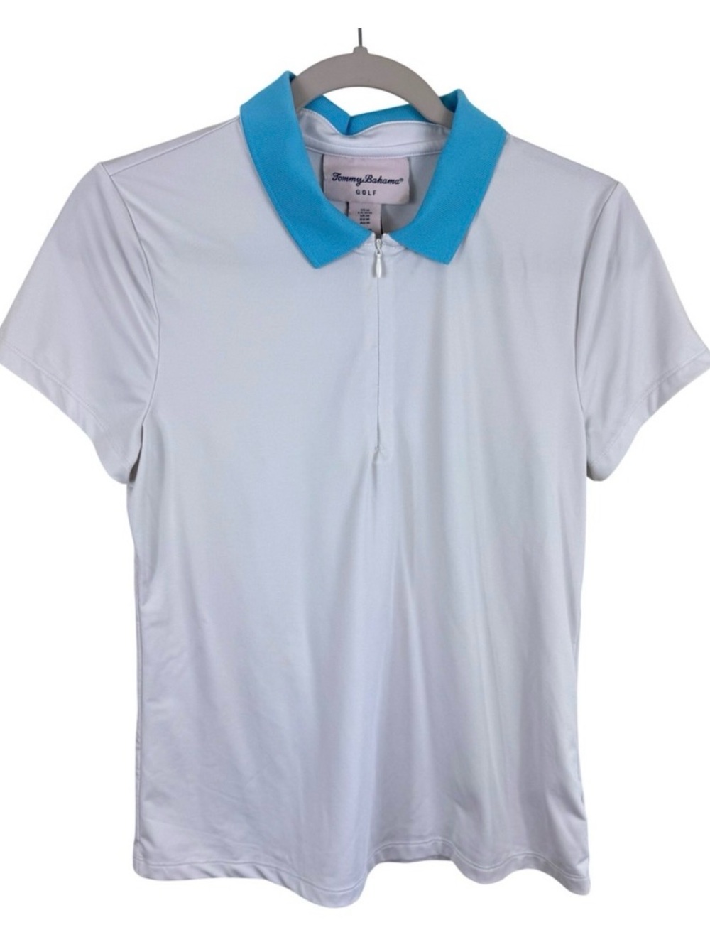 Tommy Bahama Golf Womens Medium White Turquoise Blue Quarter Zip Polo Shirt M